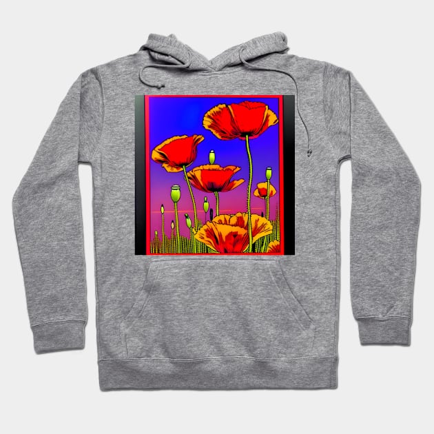 Retro Graphic Novel Style Field of Red Poppies (MD23Mrl014) Hoodie by Maikell Designs